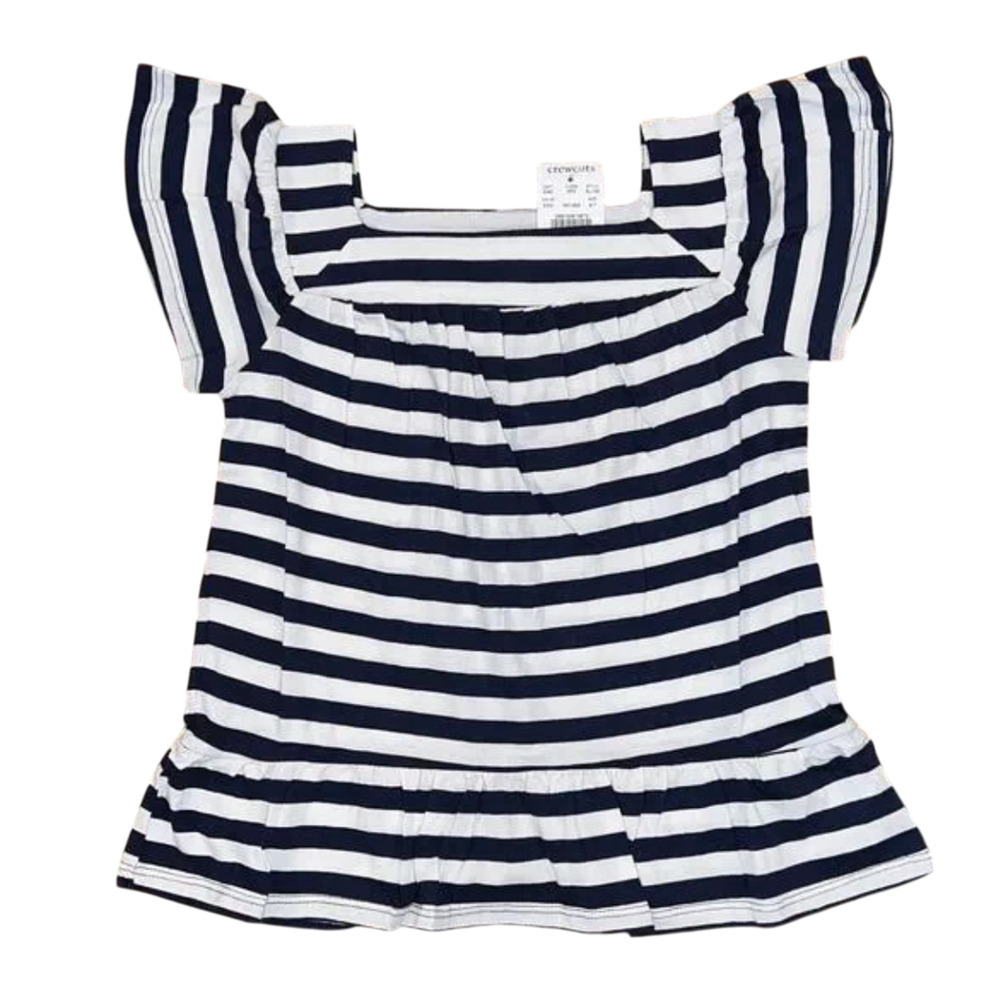 NWT J. Crew Girls' Navy & White Stripe Square-Neck Peplum Tee